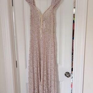 UO Lace Maxi Dress in Cream & Purple